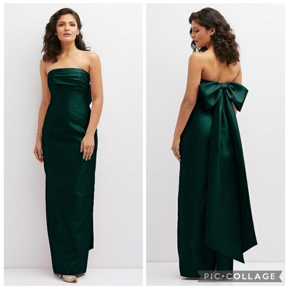 Alfred Sung D856 Strapless Twill Bow Back Column Gown Evergreen 10 - Picture 1 of 8